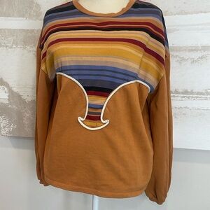 Zara Trafaluc Womens Orange Striped Long Sleeves Pullover Sweatshirt Size Small